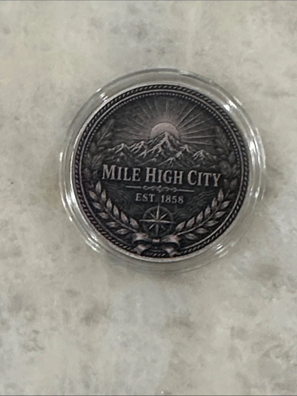 Denver Souvenir Round Coin Medallion - Blackened Silver Finish